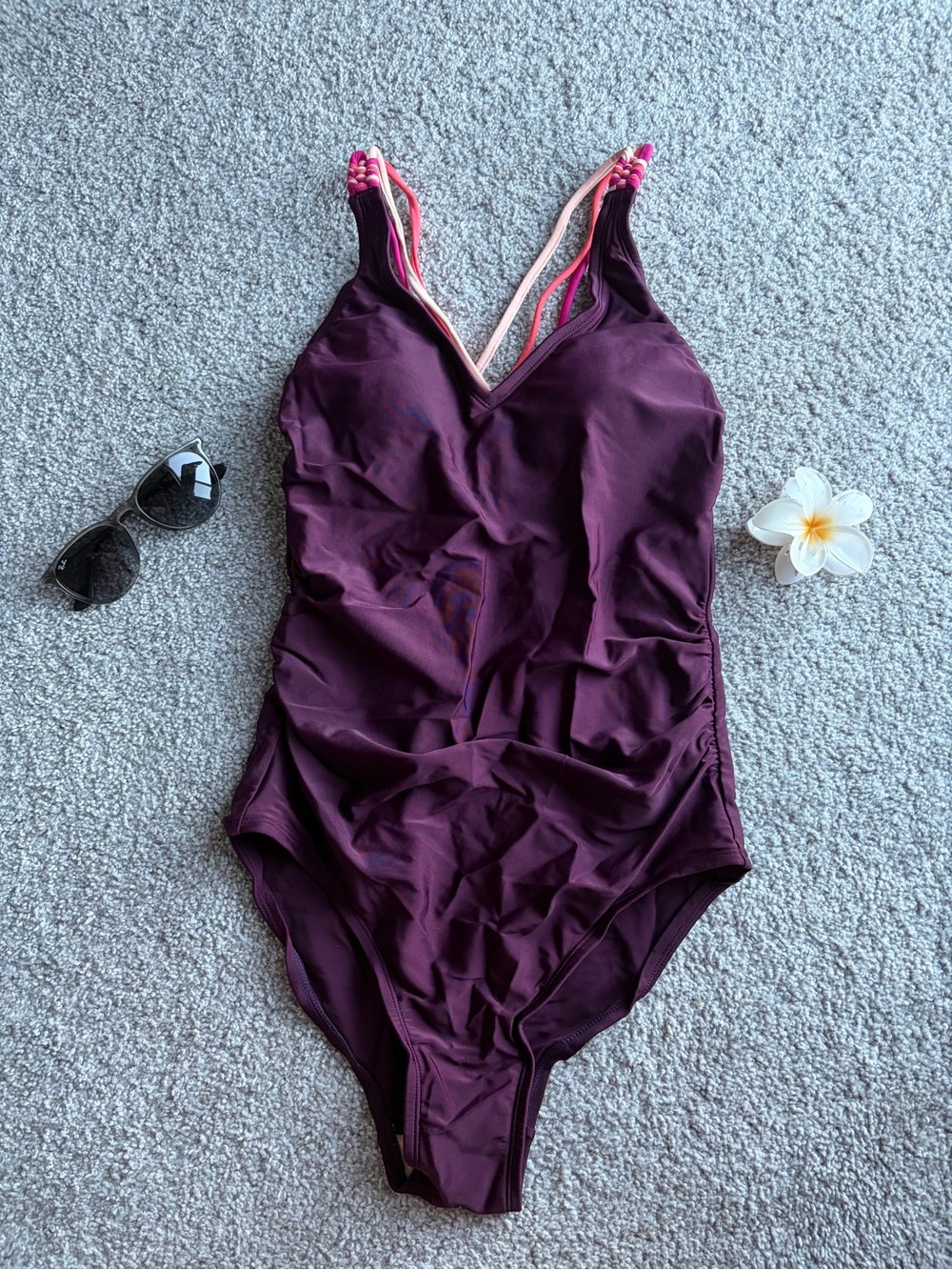 Girls' Plum One-Piece Swimsuit with Pink Trim